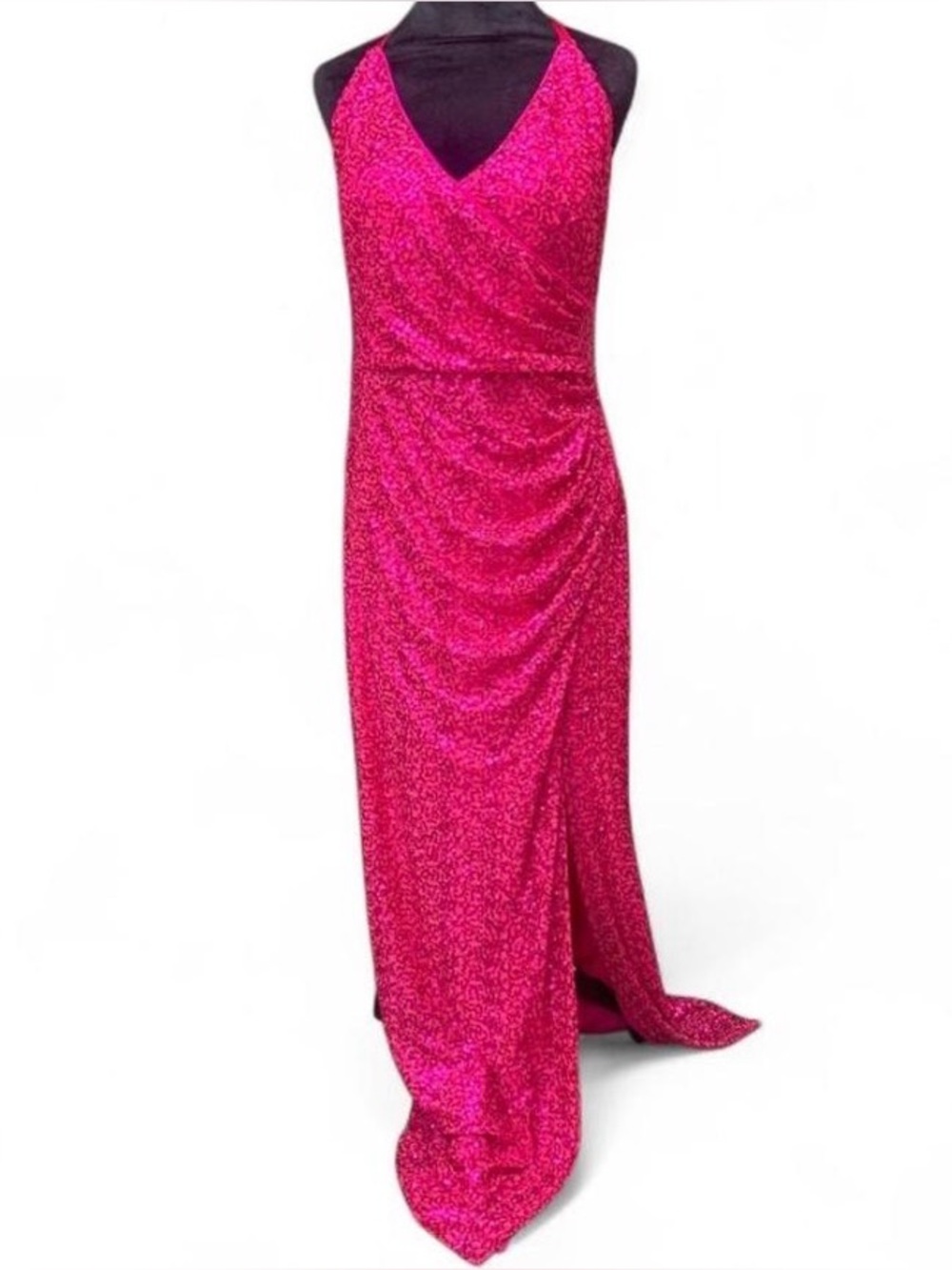 Y2K Revival Maximalism Pink Sequin Maxi Dress with a Halter Neck